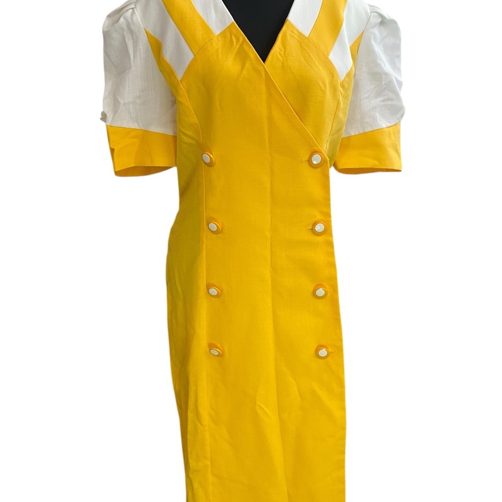 Vintage Danny & Nicole Mod Double-Breasted Yellow & White Dress Size 12